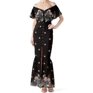 Alice McCall Honeycomb Daisy Embroidered Black Off Shoulder Dress Size 2